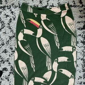 Tropical green parrot graphic FARM Rio for Anthropologie MIDI Skirt
